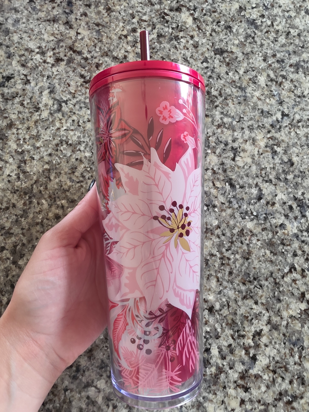 Pink Floral Insulated Tumbler with Straw